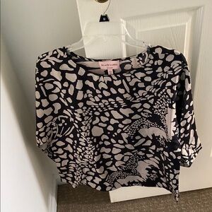 Black Label (By Chicos) Patterned Black and Cream Blouse